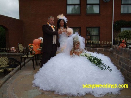 Tacky Wedding AllStar Minime bride and groom neon orange showgirl 
