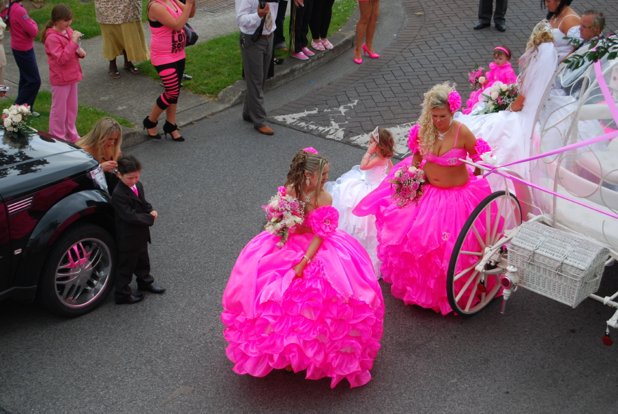 neon pink bridesmaid dresses